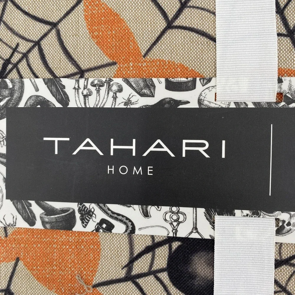 Tahari Home Tablecloth Halloween 60x120 Oblong Beige Orange Spider Web Metallic